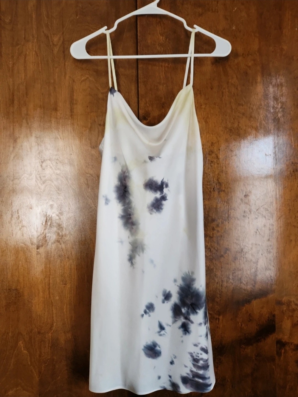 Altar'd State White Slip Dress with Gray-Blue Tie-Dye Accents